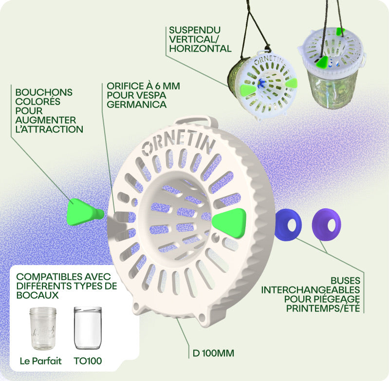 Le piège UV Ornetin capture efficacement les frelons asiatiques tout en protégeant les abeilles et les autres insectes bénéfiques grâce à son système sélectif.